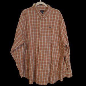 IZOD Men's 3XLT Long-sleeves Orange & Blue Plaid Button-up Dress Shirt